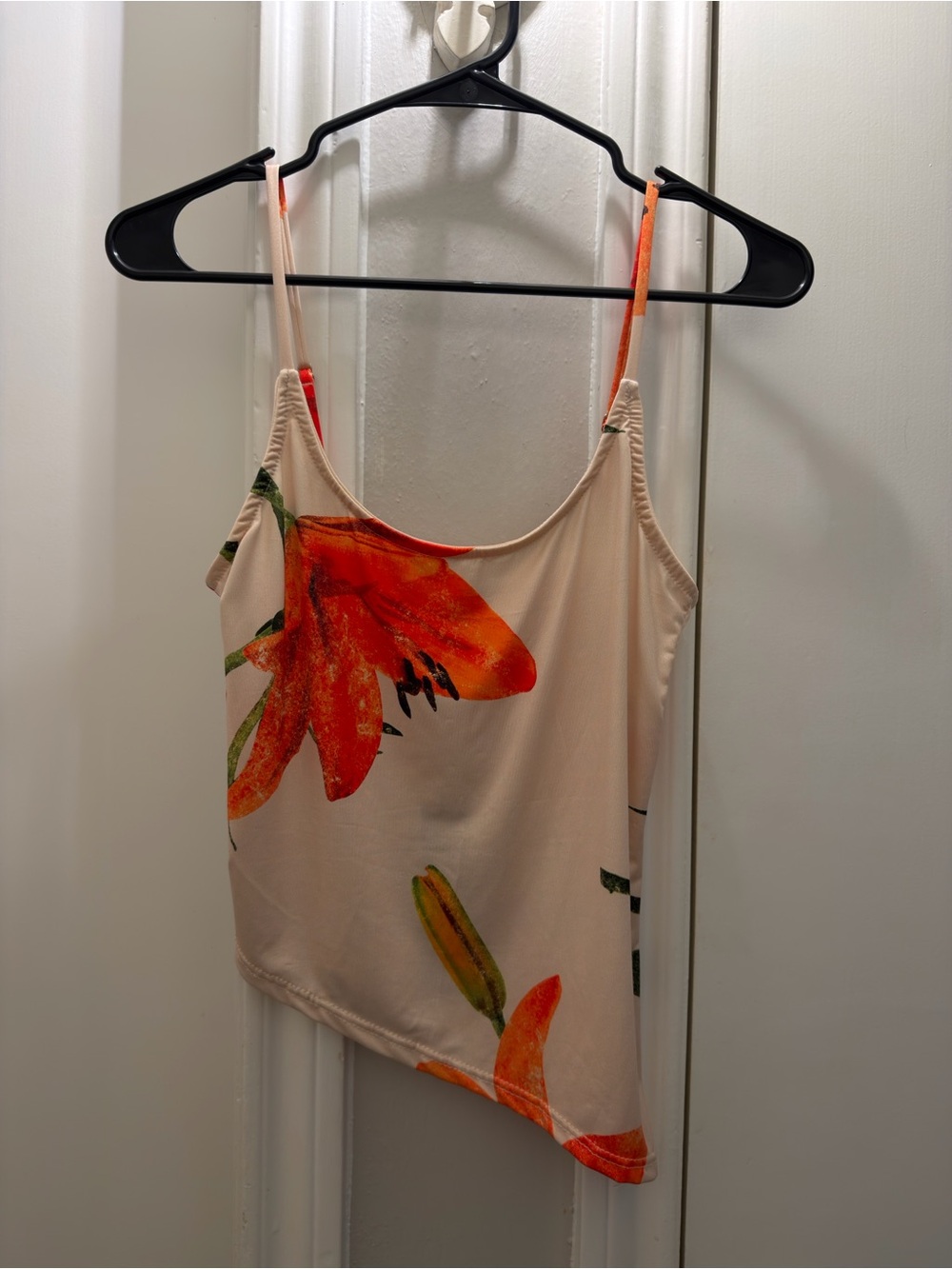 Women's Cream Floral Asymmetric Cami Top - Orange Print